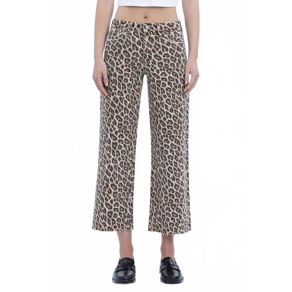 NEW LOVERET wild leo high rise crop wide leg jeans in leopard - Picture 2 of 3
